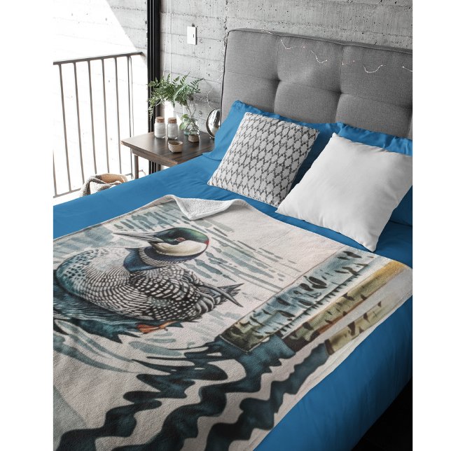 beautiful loon on water in watercolor fleece blanket (Creator Uploaded)