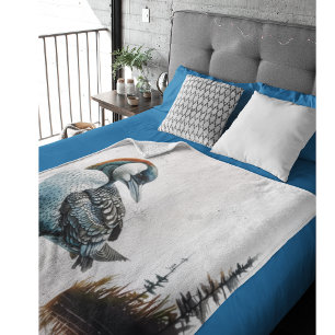 beautiful loon on water in watercolor fleece blanket