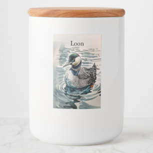 beautiful loon on water in watercolor food label