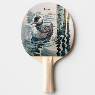 beautiful loon on water in watercolor ping pong paddle