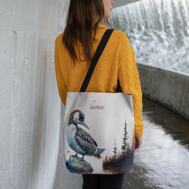 beautiful loon on water in watercolor tote bag (Creator Uploaded)