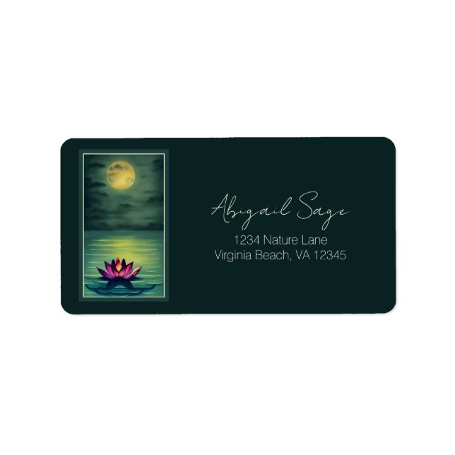Beautiful Lotus Flower and a Full Moon Address Label (Front)