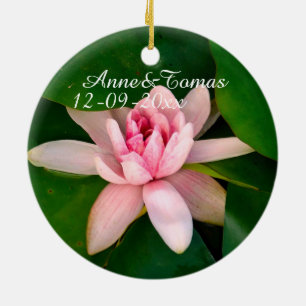 Beautiful Lotus Flower Photo Save the Date Ceramic Tree Decoration