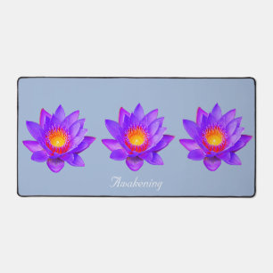 Beautiful Lotus Flowers on Light Blue Desk Mat