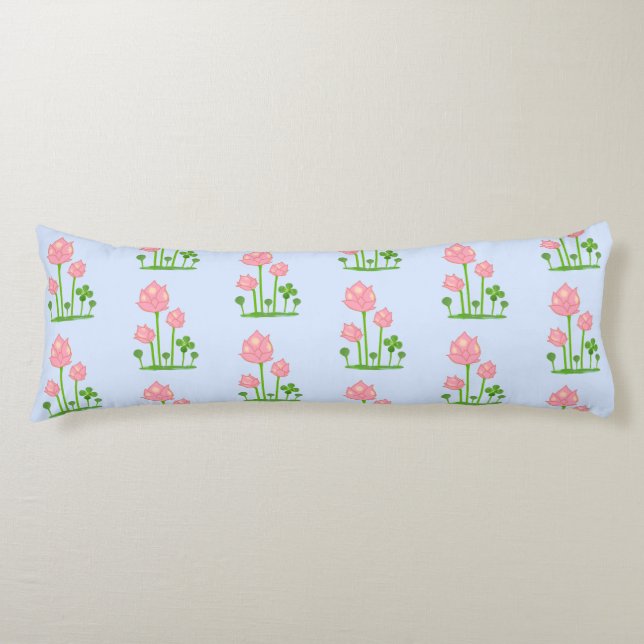 Beautiful Lotus Flowers on Sky Blue Body Pillow (Front)