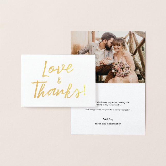 Beautiful Love and Thanks Wedding Photo Thank you Foil Card (Display)