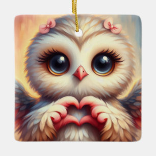 Beautiful Love Heart Owl Ceramic Ornament