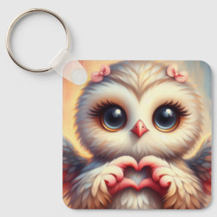 Beautiful Love Heart Owl Key Ring
