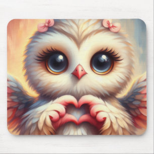 Beautiful Love Heart Owl Mouse Pad