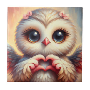Beautiful Love Heart Owl Tile