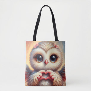 Beautiful Love Heart Owl Tote Bag