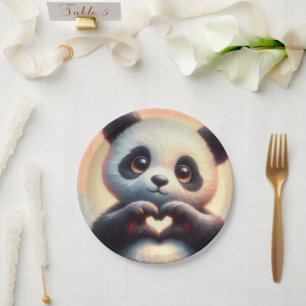 Beautiful Love Heart Panda Paper Plate