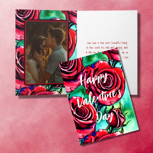 Beautiful Love Red Roses PHOTO Valentine's Day Holiday Card