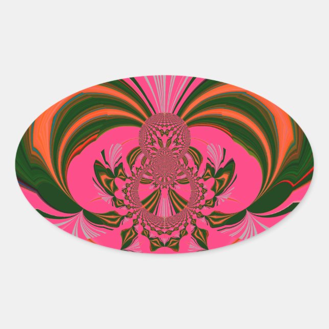 Beautiful Lovely African Hot Pink Red Golden Green Oval Sticker (Front)