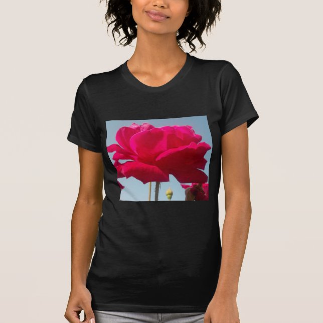 Beautiful Lovely Celestial Rose Red Against Blue  T-Shirt (Front)
