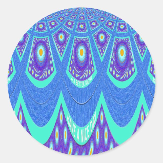 Beautiful Lovely Cyan Blue batik Print vector Art Classic Round Sticker (Front)