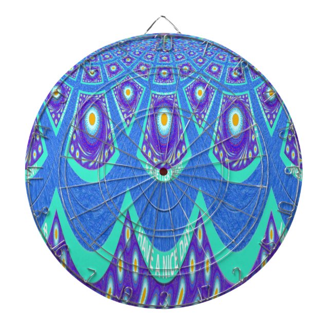 Beautiful Lovely Cyan Blue batik Print vector Art Dartboard (Front)