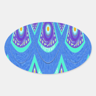 Beautiful Lovely Cyan Blue batik Print vector Art Oval Sticker