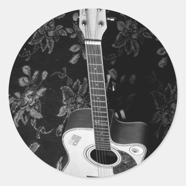 Beautiful Lovely Guitar African Grayscale Motif  Classic Round Sticker (Front)