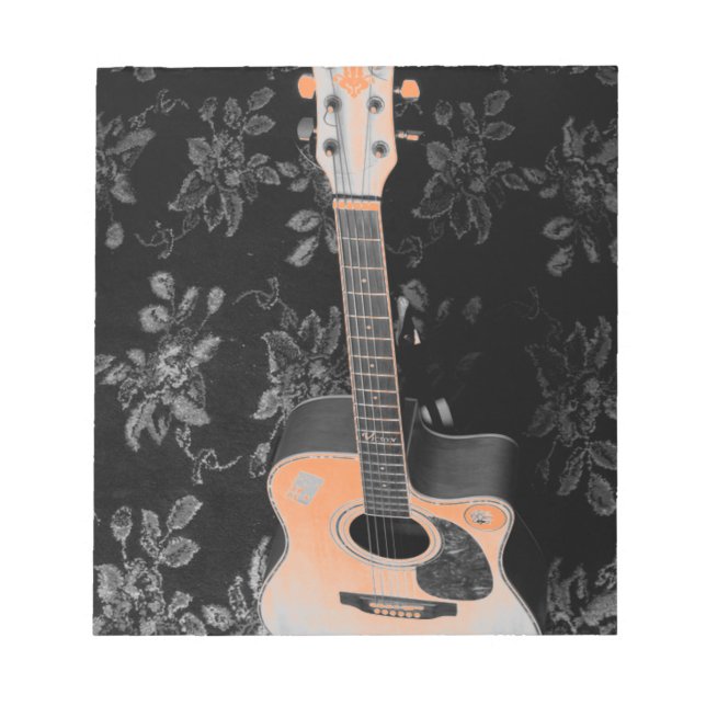 Beautiful Lovely Guitar African Grayscale Motif  Notepad (Front)