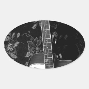 Beautiful Lovely Guitar African Grayscale Motif Oval Sticker