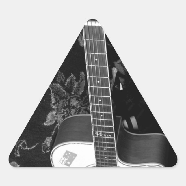 Beautiful Lovely Guitar African Grayscale Motif  Triangle Sticker (Front)