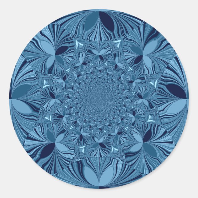 Beautiful Lovely Iridescent Blue Kaleidoscope Art  Classic Round Sticker (Front)