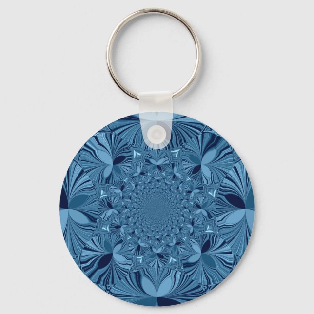Beautiful Lovely Iridescent Blue Kaleidoscope Art  Key Ring (Front)