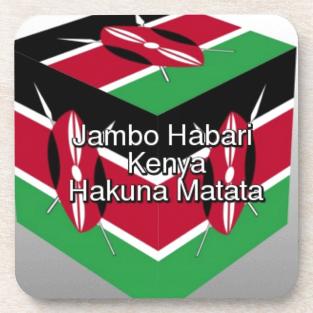 Beautiful Lovely Kenyan Flag Cube with Greeting Ar Coaster (Front)