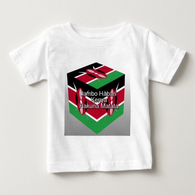 Beautiful Lovely Kenyan Flag Cube with Greeting  Baby T-Shirt (Front)