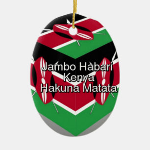 Beautiful Lovely Kenyan Flag Cube with Greeting  Ceramic Tree Decoration