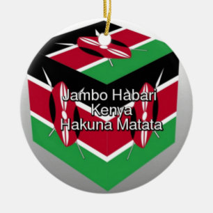 Beautiful Lovely Kenyan Flag Cube with Greeting  Ceramic Tree Decoration