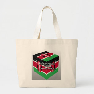 Beautiful Lovely Kenyan Flag Cube with Greeting  Large Tote Bag