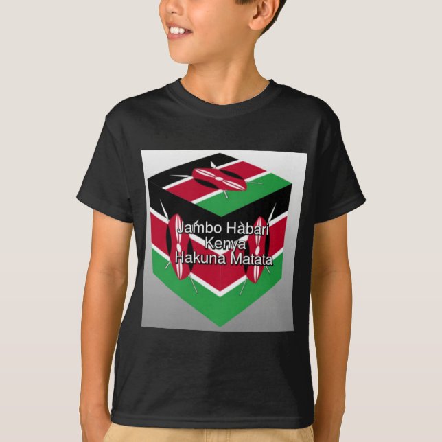 Beautiful Lovely Kenyan Flag Cube with Greeting  T-Shirt (Front)