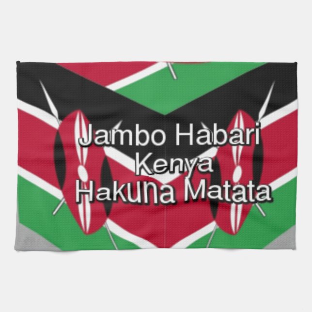 Beautiful Lovely Kenyan Flag Cube with Greeting  Tea Towel (Horizontal)