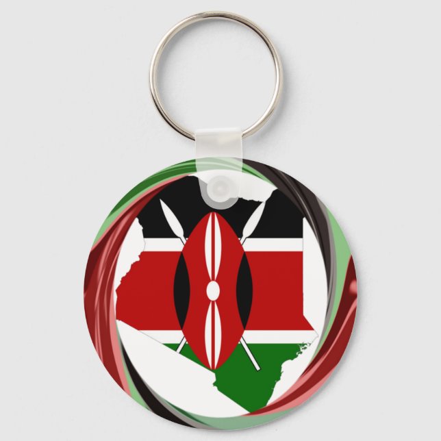 Beautiful Lovely Kenyan Whirlwind Map Design Key Ring (Front)