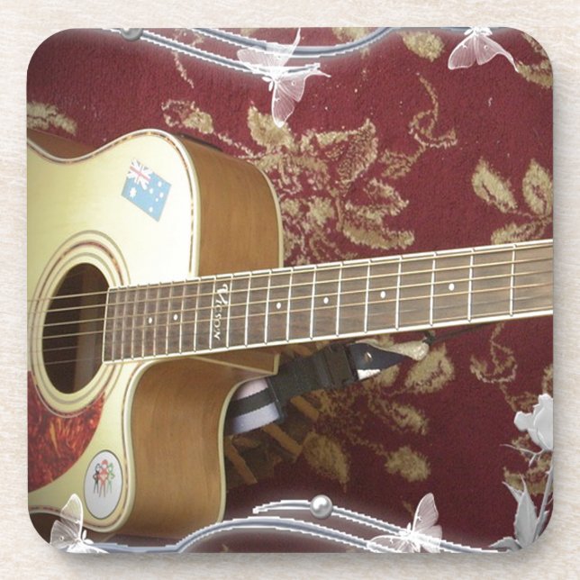 Beautiful Lovely Vintage Guitar on African Motif Coaster (Front)