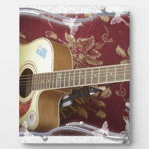 Beautiful Lovely Vintage Guitar on African Motif Plaque