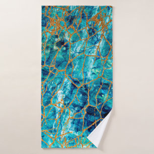 Beautiful luxury texture of blue marble with gold. bath towel