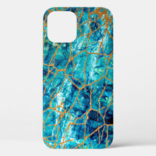 Beautiful luxury texture of blue marble with gold. iPhone 12 case