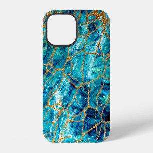 Beautiful luxury texture of blue marble with gold. iPhone 12 case