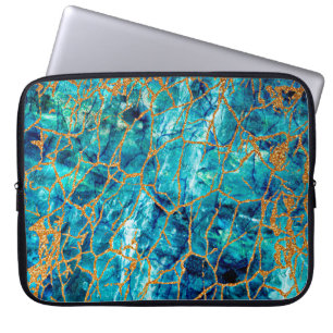 Beautiful luxury texture of blue marble with gold. laptop sleeve