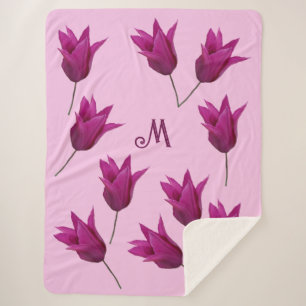 Beautiful M monogram pretty pink tulips floral Sherpa Blanket