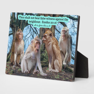 Beautiful Macaque Monkey Scripture Exodus 20:16 Plaque