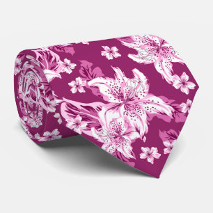 Beautiful magenta flower pattern tie
