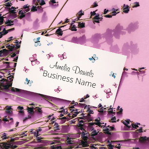 Beautiful Magenta Pink and Blue Butterfly Square Business Card