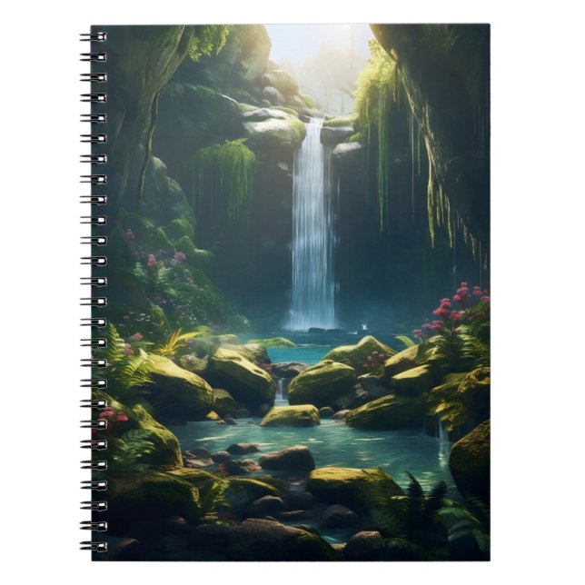 Beautiful Magical Enchanted Forest Waterfall Notebook (Front)