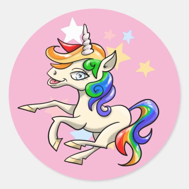 Beautiful Magical Unicorn Classic Round Sticker (Front)