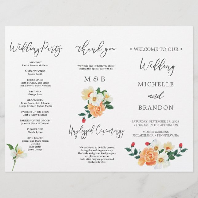 Beautiful Magnolia Flower Marriage Program Flyer (Front)