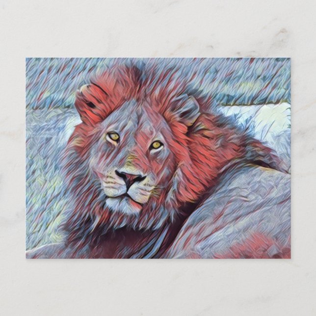Beautiful Majestic Lion Watercolor in Blue and Red Postcard (Front)